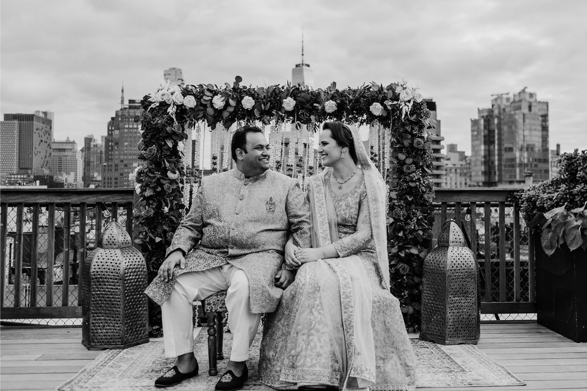 Muslim wedding photography couple sitting down