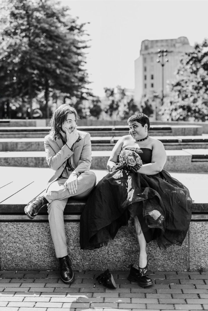 Happy newlyweds being silly for a photo