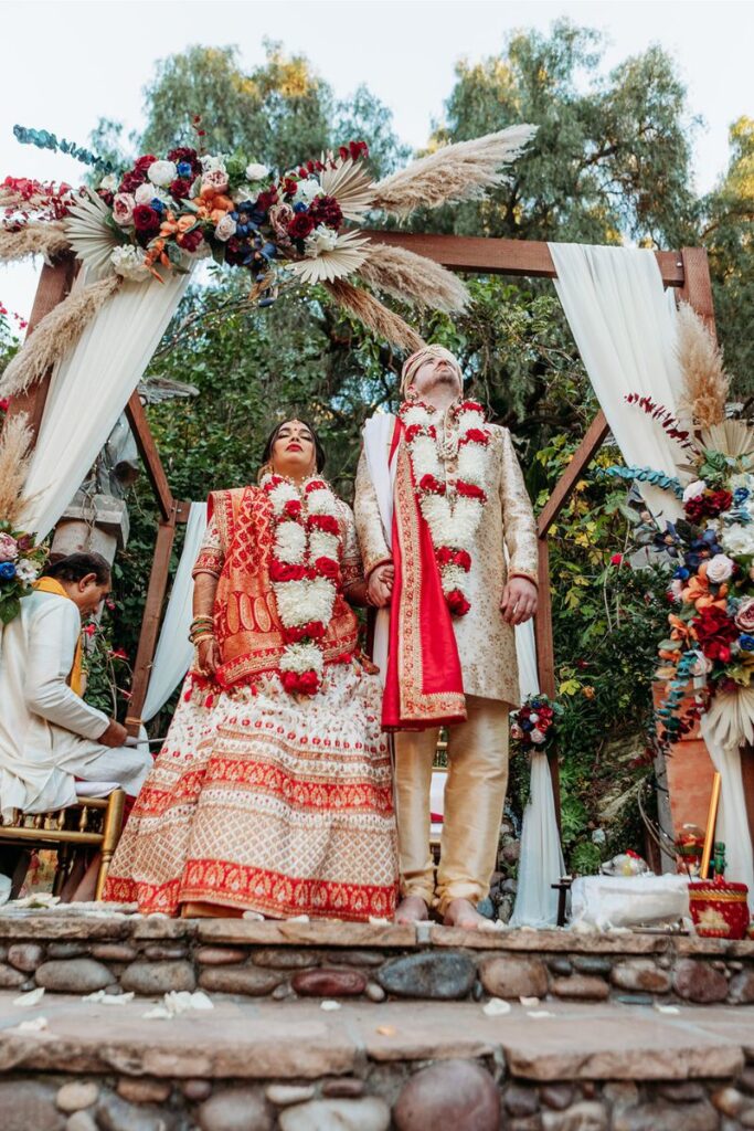 newly weds about to start walking down together