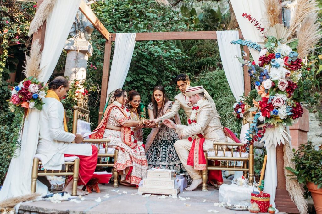 a couple having their wedding ceremony 