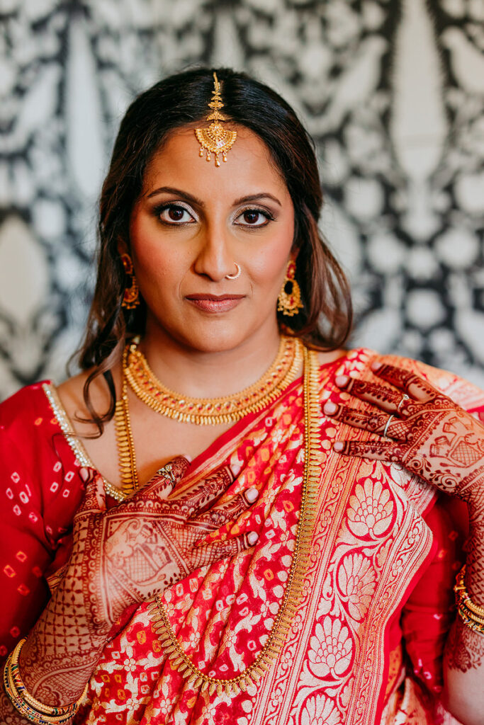 A bride with radiant jewelry on. 